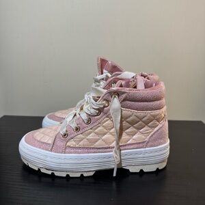US SPORTS Pink Iridescent Quilted High-Top Kids Sneakers With Ribbon Laces 13